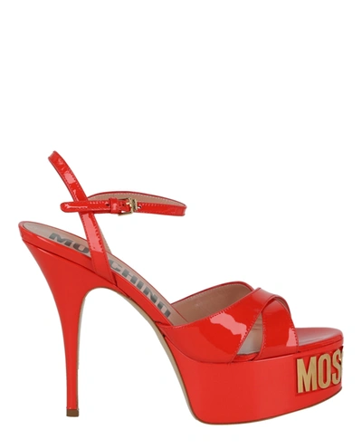 Moschino Logo Plaque Platform Sandals In Orange