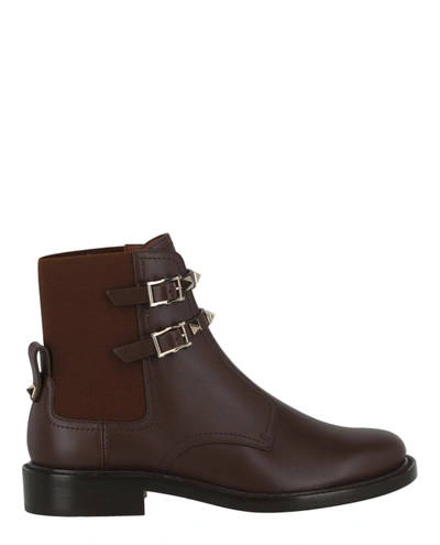 Valentino Garavani Rockstud-embellished Ankle Boots In Brown