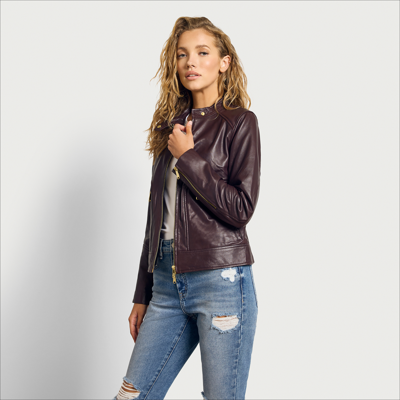 Sam Edelman Women's Leather Snap-collar Jacket In Brown