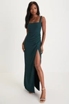 Lulus Glamorous Disposition Emerald Green Ruched Maxi Dress In Emerald Green