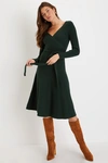 Lulus Warm Emotions Emerald Green Skater Midi Sweater Dress In Emerald Green