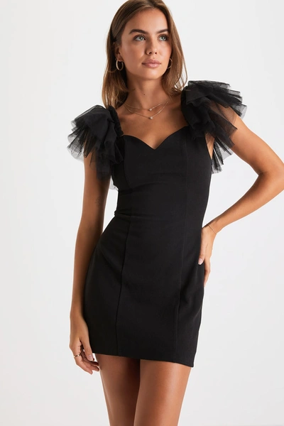 Lulus Seriously Fabulous Black Tulle Flutter Sleeve Bodycon Mini Dress