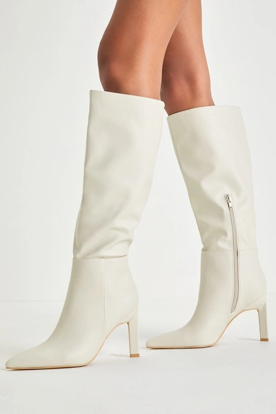 Lulus Olivet Cream Pointed-toe Knee-high High Heel Boots In White