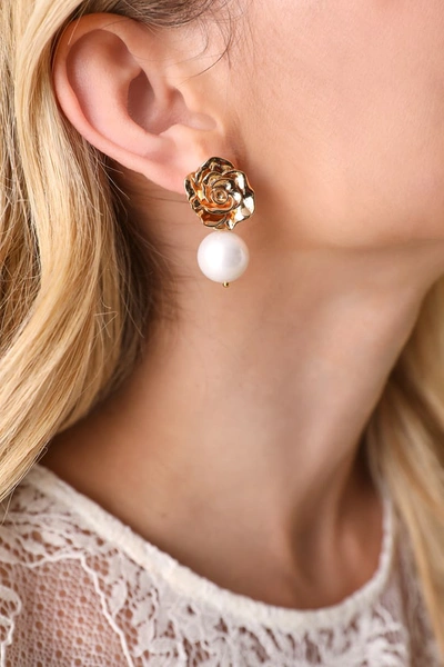 Lulus Pure Sophistication Gold Flower Pearl Earrings