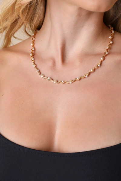 Lulus Charming Persona Gold Pearl Wavy Chain Necklace