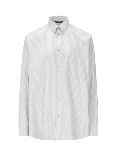 Balenciaga Striped Oversized Shirt In Light Blue/white