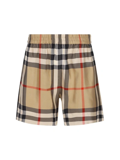 Burberry Multicolor Bermuda Shorts With Vintage Check Motif In Stretch Cotton Woman In Beige