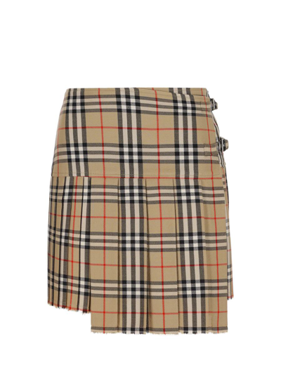 Burberry Zoe Vintage Check Asymmetrical Wool Kilt In Beige