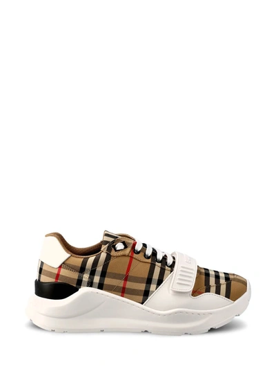 Burberry Beige Check Regis Sneakers In Archive Beige