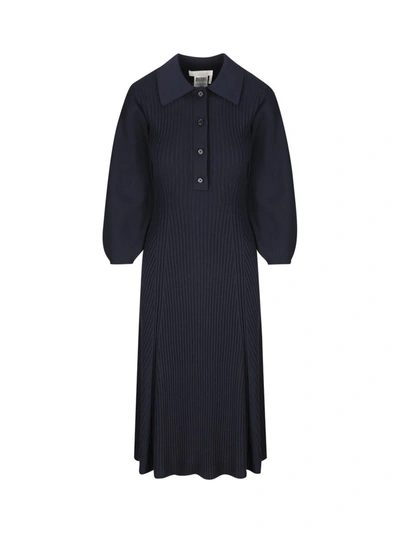 Chloé Dress In Ribbed Wool Blend In Navy