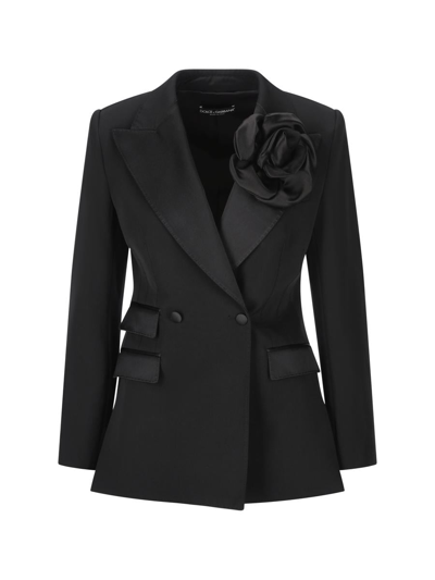 Dolce & Gabbana Flower Application Blazer In Black