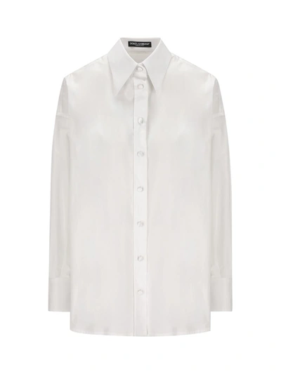 Dolce & Gabbana Pointed Collar Shirt With Long Sleeves In White