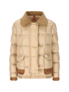 Fay Down Jacket With Corduroy Collar And Leather Trim In Natural
