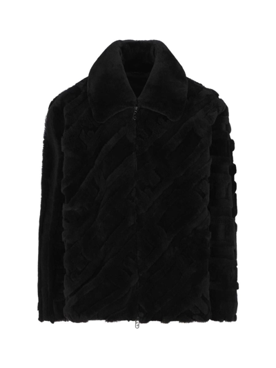 Fendi Logo Detailed Zipped Jacket In Black