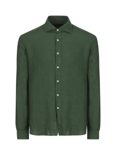 Fay Plain Linen Shirt In Green