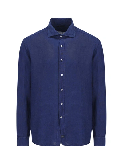 Fay Cotton French Collar Shirt In Blue