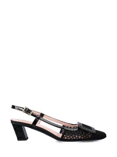 Roger Vivier Buckle-embellished Lace Slingback Pumps In Black