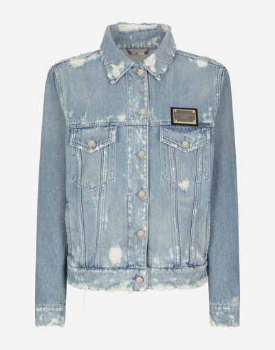 Dolce & Gabbana Denim Jacket With Branded Plate In Multicolor