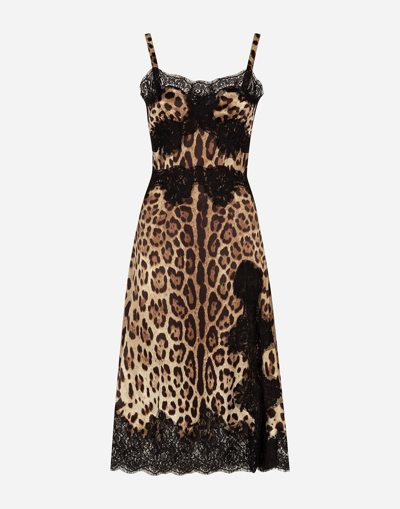 Dolce & Gabbana Leopard-print Satin Slip Dress In Animal Print