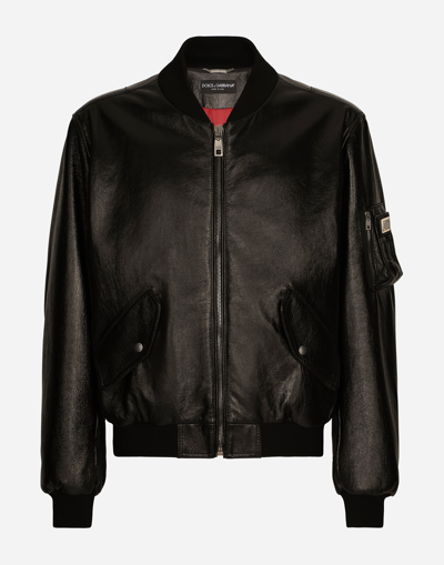 Dolce & Gabbana Leather Jacket With Branded Tag