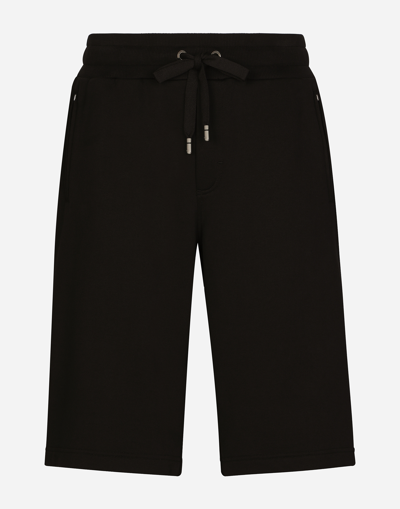 Dolce & Gabbana Logo Plate Cotton Bermuda Shorts In Black
