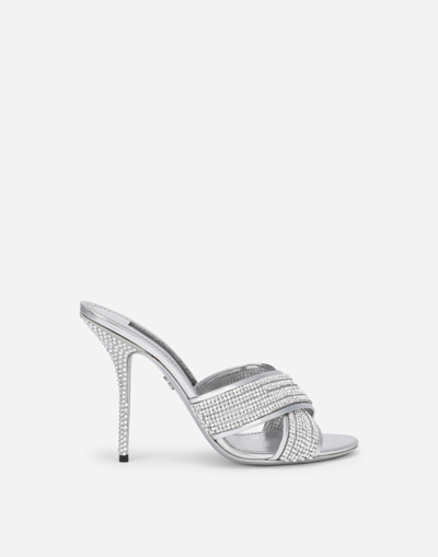 Dolce & Gabbana Crystal Mesh Mules In Silver_grey