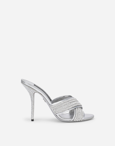 Dolce & Gabbana Keira 90 Leather Sandals - Women's - Leather/fabric In Silver