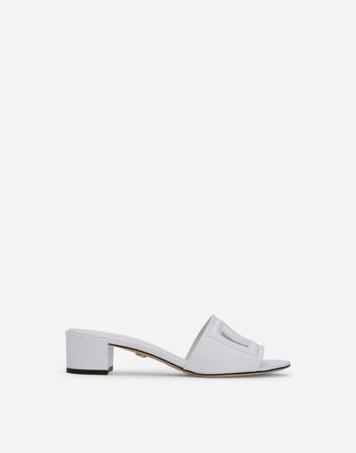 Dolce & Gabbana White Mules With Low Heel And Dg Millennials Detail In Smooth Leather