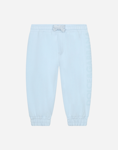 Dolce & Gabbana Babies' Jersey Jogging Trousers With Logo Print In Blue