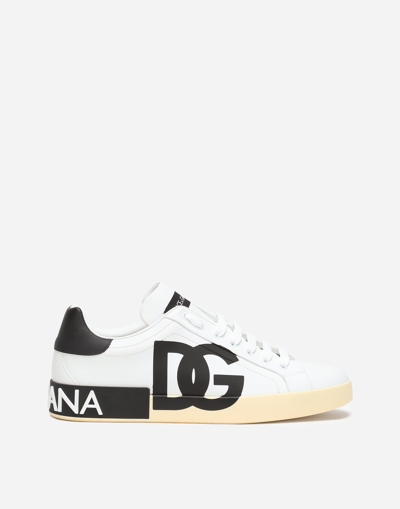 Dolce & Gabbana Calfskin Nappa Portofino Sneakers With Dg Logo Print In Multicolor