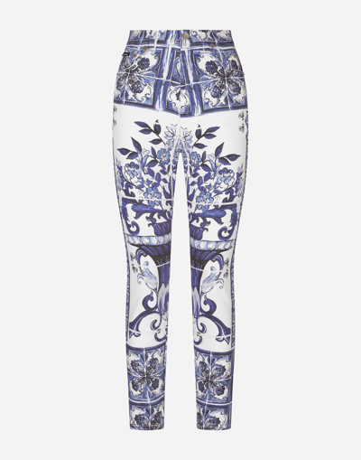 Dolce & Gabbana Majolica Print High-rise Skinny Jeans In Multicolor