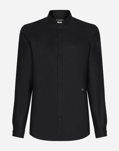 Dolce & Gabbana Linen Martini-fit Shirt With Dg Hardware