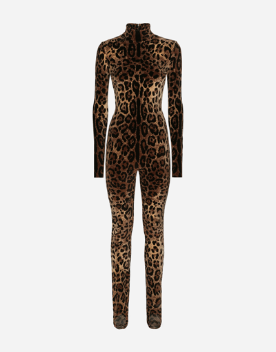 Dolce & Gabbana Chenille Jumpsuit With Jacquard Leopard Design