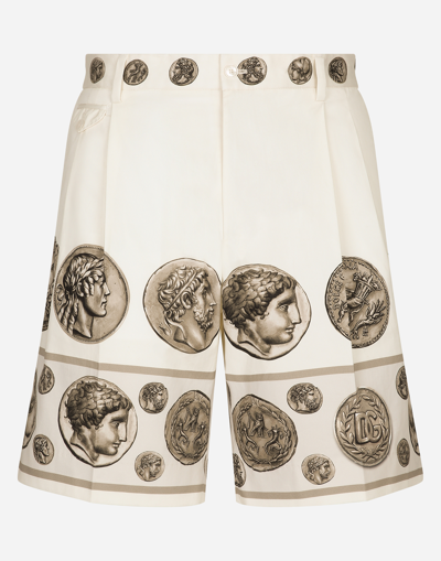 Dolce & Gabbana Coin Print Stretch Drill Bermuda Shorts In White