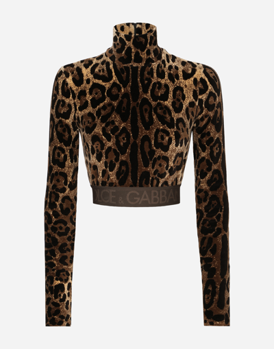 Dolce & Gabbana Chenille Turtle-neck Top With Jacquard Leopard Design