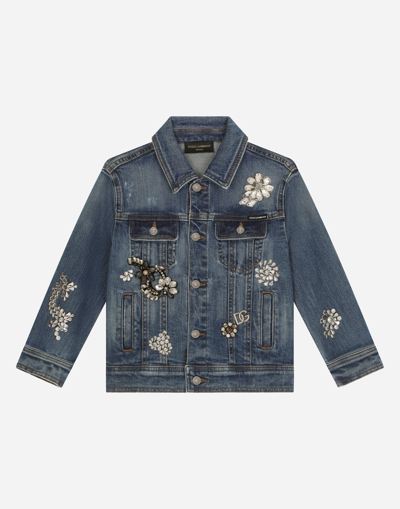 Dolce & Gabbana Stretch Denim Jacket With Rhinestones And Embroidery