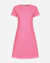 DOLCE & GABBANA RASCHEL TWEED CALF-LENGTH DRESS WITH DG LOGO