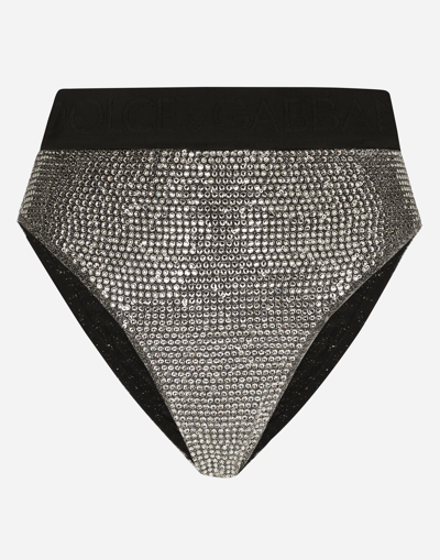Dolce & Gabbana Kim Dolce&gabbana High-waisted Briefs With Sequins And Fusible Rhinestones