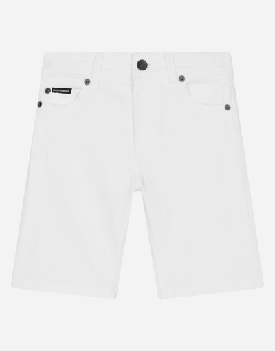 Dolce & Gabbana 5-pocket Denim Shorts With Logo Tag In White
