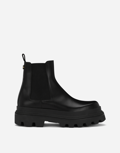 Dolce & Gabbana High Trekking Brushed Leather Chelsea Boots In Black