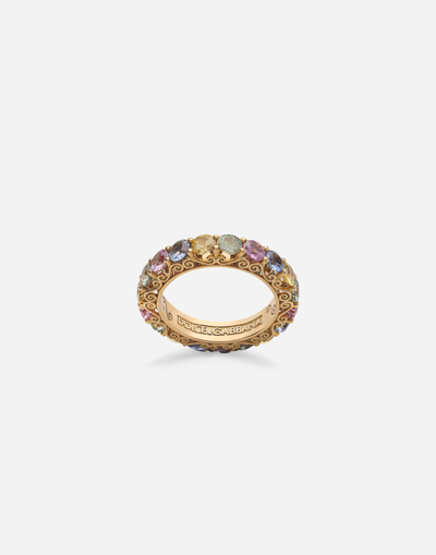 Dolce & Gabbana Heritage Band Ring In Yellow 18kt Gold With Multicoloured Sapphires