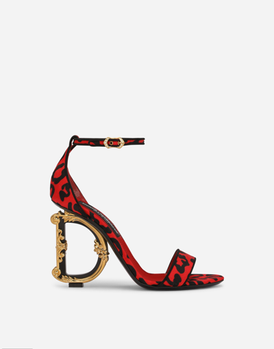 Dolce & Gabbana Leopard-print Brocade Sandals With Baroque Dg Detail In Red