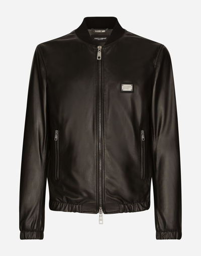 Dolce & Gabbana Leather Jacket With Branded Tag