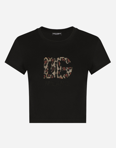 Dolce & Gabbana Short T-shirt With Fusible-rhinestone Dg Logo