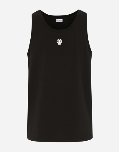 DOLCE & GABBANA TWO-WAY STRETCH COTTON SINGLET WITH PATCH