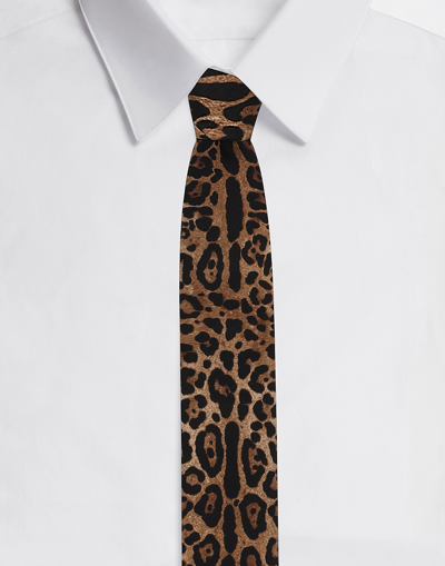 Dolce & Gabbana Leopard-print Silk Tie In Brown