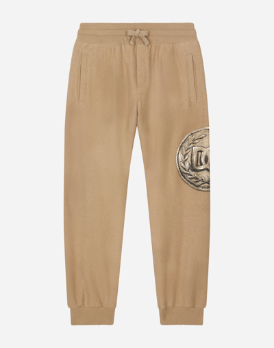 Dolce & Gabbana Kids' Cotton Jogging Trousers With Coin Print In Brown