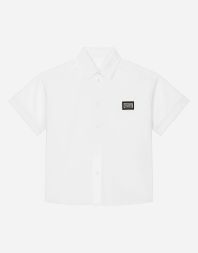 Dolce & Gabbana Kids' Poplin Shirt With Logo Tag In White