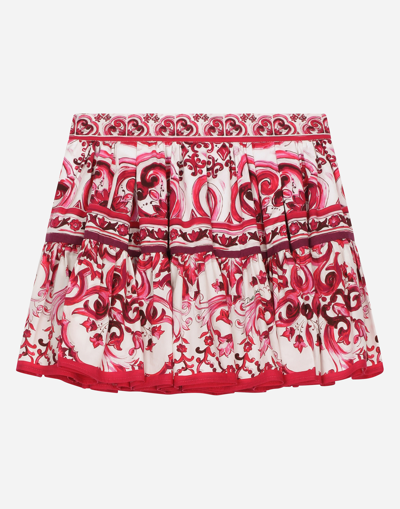 Dolce & Gabbana Kids' Majolica-print Poplin Miniskirt In White