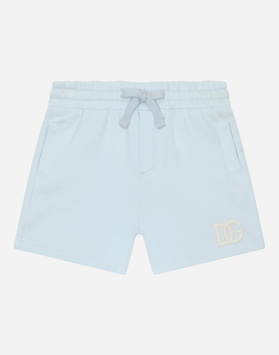 Dolce & Gabbana Babies' Jersey Jogging Shorts With Dg Logo Embroidery In Blue